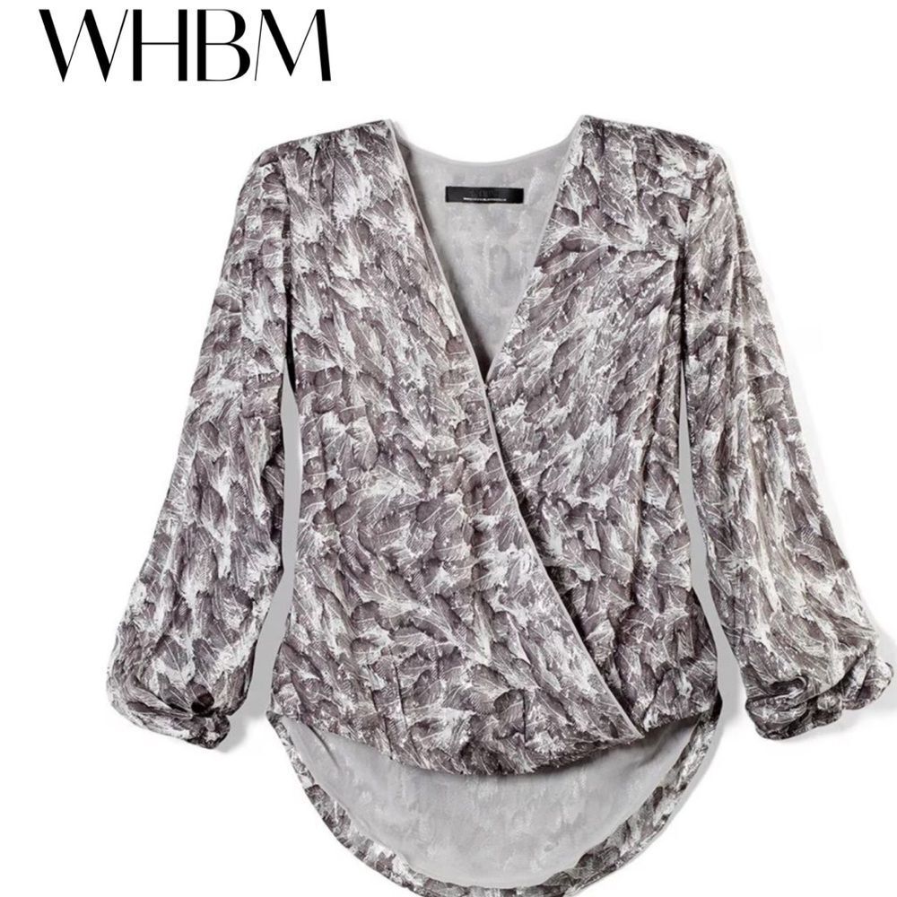 White House Black Market Gray Patterned Blouse